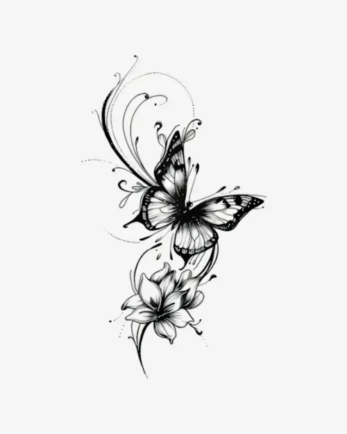 Butterfly and Bloom Embrace - Semi-Permanent Tattoos