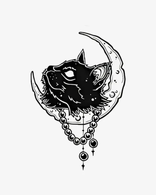 Lunar Cat Adorned - Semi-Permanent Tattoos