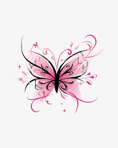 Pink Flourish Butterfly - Temporary Tattoos